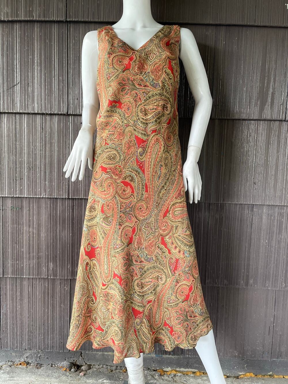🔥Vintage Y2K Jones New York Silk Paisley Bias Cut  Midi Dress Cottage Cocktail